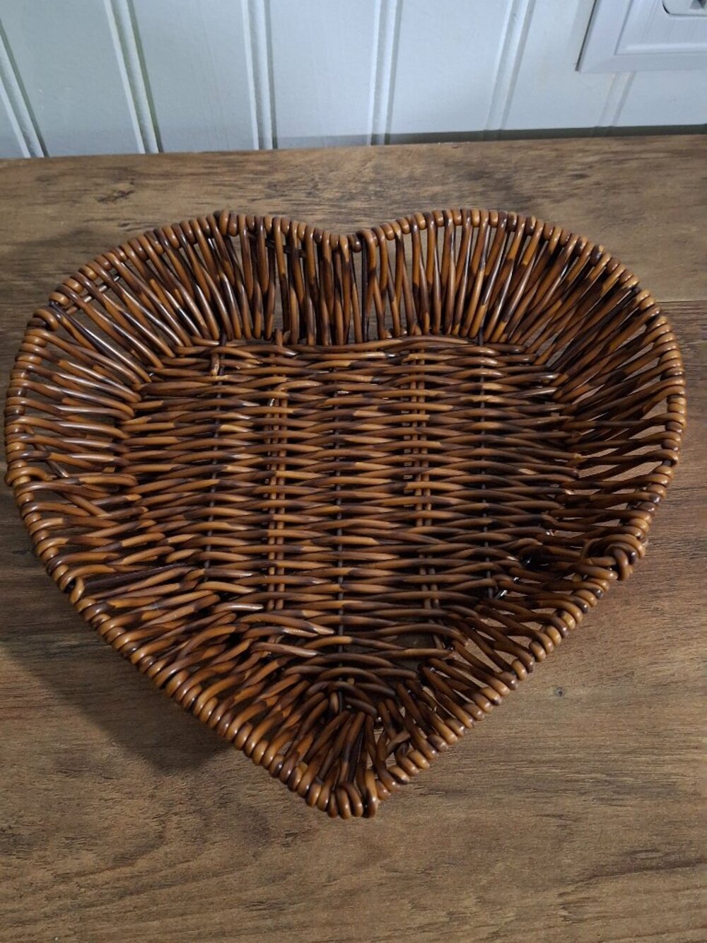 Vintage Wicker Heart Shaped Basket Dark Brown Cottagecore Granny Chic